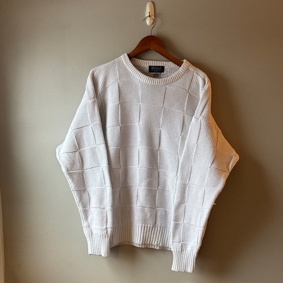 Vintage Sweaters - Vintage checkerboard cotton knit sweater